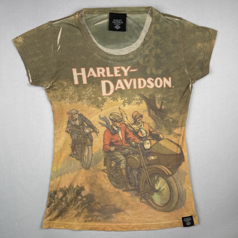Harley Davidson Museum Womens Medium T Shirt Motorcycle All Over Print 2009